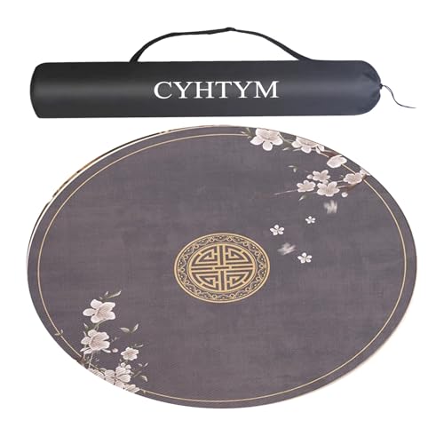 CYHTYM Runde, rutschfeste Mahjong-Matte aus Gummi mit Aufbewahrungstasche, geräuscharme Tischmatte mit Geräuschunterdrückung, geeignet für Poker-Brettspiele(Dark Grey,60CM/23.6") von CYHTYM