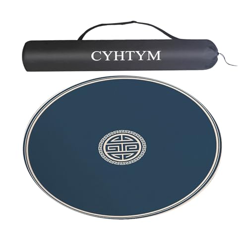 CYHTYM Runde Mahjong-Matte, rutschfeste Tischmatte aus Gummi, Geräuschreduzierung auf dem Schreibtisch und geräuscharme Matte, für Poker, Schach und Kartenspiele(Blue,60CM/23.6") von CYHTYM