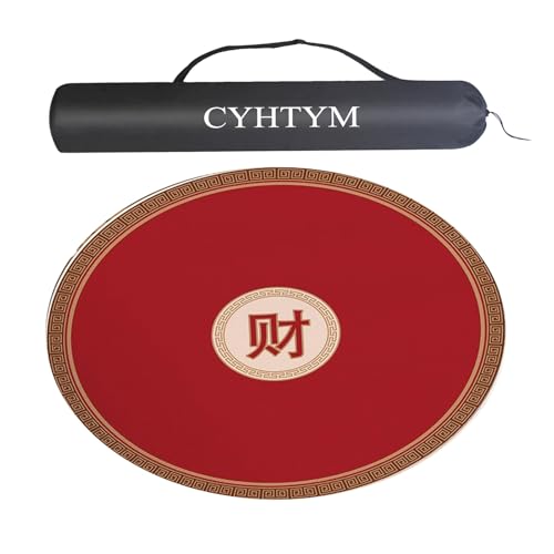 CYHTYM Runde Mahjong-Matte, rutschfeste Tischmatte aus Gummi, Geräuschreduzierung auf dem Schreibtisch und geräuscharme Matte, für Poker, Schach und Kartenspiele(Red,100CM/39.3") von CYHTYM