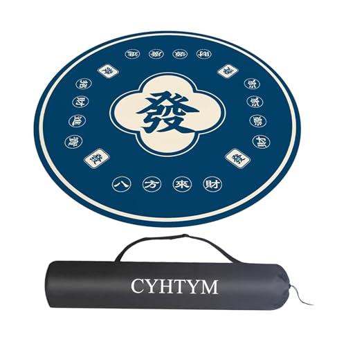 CYHTYM Runde Tischmatte, Mahjong-Matte mit Aufbewahrungstasche mit Kordelzug, rutschfeste, geräuschlose Tischdecke aus Gummi(Blue,70CM/27.5") von CYHTYM