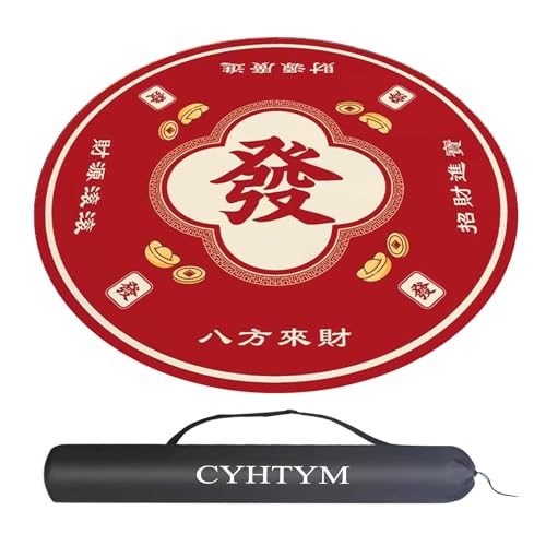 CYHTYM Runde Tischmatte, Mahjong-Matte mit Aufbewahrungstasche mit Kordelzug, rutschfeste, geräuschlose Tischdecke aus Gummi(Red-1,100CM/39.3") von CYHTYM