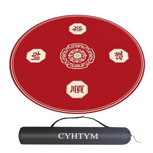 CYHTYM Runde Tischmatte, Mahjong-Matte mit Aufbewahrungstasche mit Kordelzug, rutschfeste, geräuschlose Tischdecke aus Gummi(Red-2,100CM/39.3") von CYHTYM