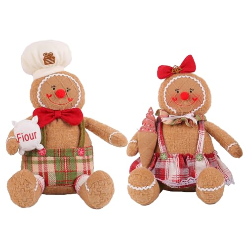 CYILPR 2-teiliges Weihnachtsfiguren-Set mit Lebkuchenfiguren, für Mann, Jungen, Mädchen, Plüschpuppen, handgefertigt, gefüllte Ornamente, Sammlerstück, Party-Dekorationen von CYILPR