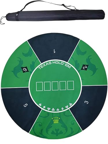 CYJAZNHH Poker Matte Texas Hold'em Poker Layout, Runde Pokermatten aus Schaumstoff mit Gummi, Texas Hold'em-Gummimatte mit Umhängetasche, blau-grün, Spiellayoutmatte(24 in) von CYJAZNHH