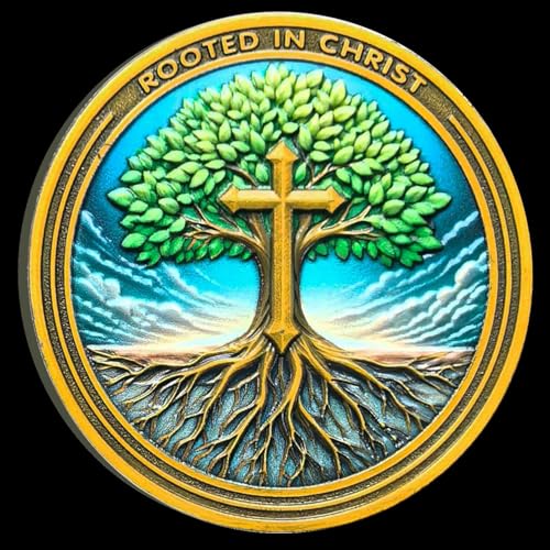 Christian Challenge Coin Rooted in Christ - Zinklegierung, 4 cm inspirierende Münze mit Kreuz und Baum Design, perfekt für Glaube, Ermutigung und Sammeln von CYOUNG