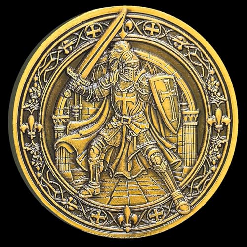 Christian Challenge Coin - Tempelritter Design Motivierende Zinklegierung Münze für Mut & Glauben 1,57 Zoll mit Klarsichtetui von CYOUNG