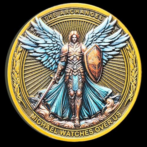 Saint Michael Protection Challenge Coin - 1,57 Zoll Zinklegierung, Psalm 91, Erzengel Michael Watches Over Us, christliches Geschenk mit Schutzhülle von CYOUNG