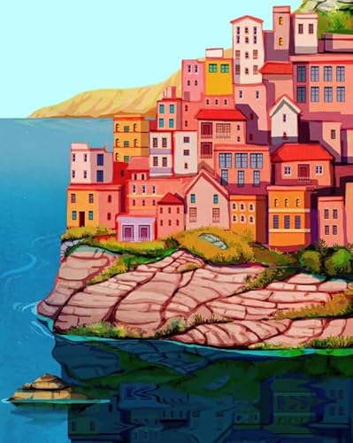 CYQFEZ Puzzle 1000 Teile - Cinque Terre Landscape Vintage Travel Illustrations - Posters -Home Stressabbau Spiel Qz68Zp von CYQFEZ