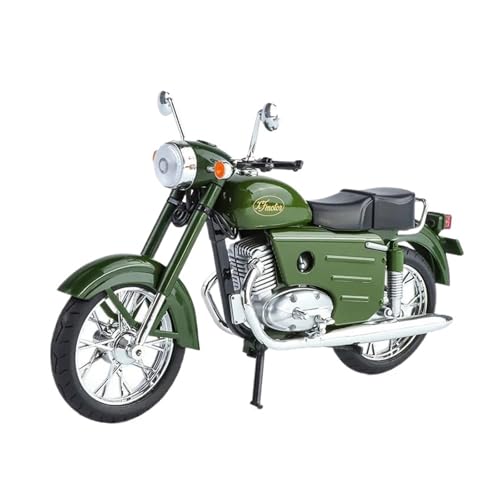 Miniatur Motorfahrzeug Modelle 1/10 Für JAWA 250 Legierung Retro Motorrad Modell Diecast Metall Straße Klassische Motorrad Modell Sound Und Licht Druckguss-Nachbildung(Green) von CYQOCD