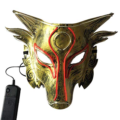 CYYYDM Halloween-Wolf-LED-Maske, Wolfskopf, leuchtende Maske, Tierkostüm, Maske, Halloween, Cosplay, Gesichtsbedeckung, Gold/533 von CYYYDM
