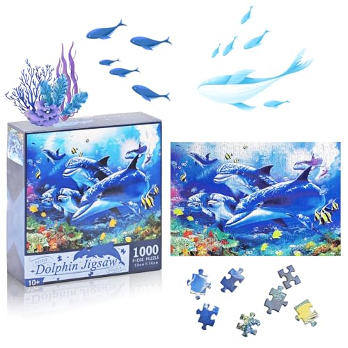 1000 Teile Tierform Puzzleteile, 50 x 70cm Puzzle für Erwachsene, Papier Delfin Einzigartige Puzzle, Farbe Bildung Ocean Puzzle, Beliebt Lustiges Puzzle, Anspruchsvolle Puzzle für Heim Dekor Geschenke von CYZBL