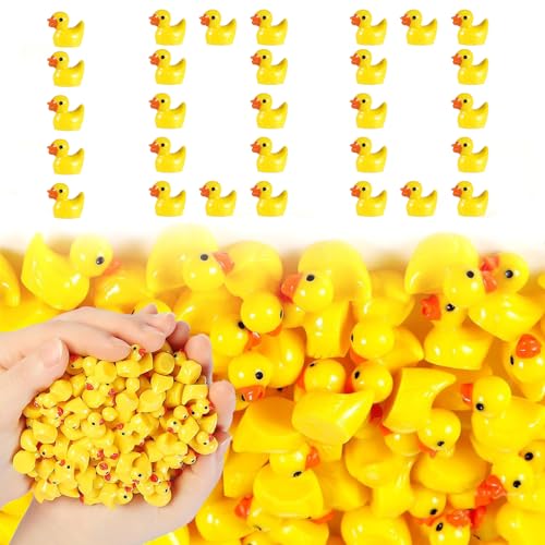 CYZBL Etwa 100 Stück Mini Harzente Ente, Miniaturgarten Resin Enten Winzige Tierfiguren, Kleine Lebensecht Ente Figuren Dekorationen, Tiny Ducks Ornament für DIY Aquarium Landschaft (Gelb) von CYZBL