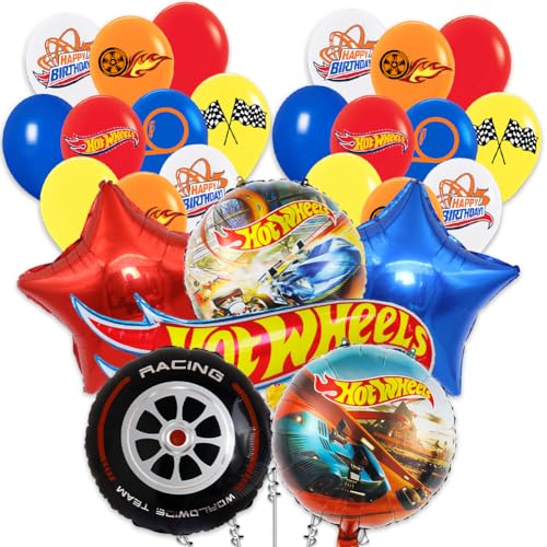 CYZJPRVN Auto Geburtstagsdeko, 26PCS Rennwagen Folienballons Wheels Geburtstagsdeko Rennwagen Happy Birthday Banner Luftballons, Car Foilballoons für Kinder Geburtstag Party Dekoration von CYZJPRVN