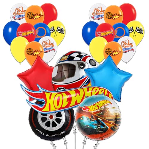 CYZJPRVN Auto Geburtstagsdeko, 26PCS Rennwagen Folienballons Wheels Geburtstagsdeko Rennwagen Happy Birthday Banner Luftballons, Car Foilballoons für Kinder Geburtstag Party Dekoration von CYZJPRVN