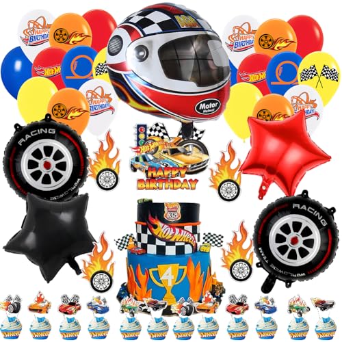 Cars Geburtstagsdeko, 55 Stück Racing Car Geburtstagsdeko, enthält Kuchendekoration, Motorrad-Folienballons, Racing Car latex balloon, Rennpartyzubehör für Jungen, Mädchen von CYZJPRVN
