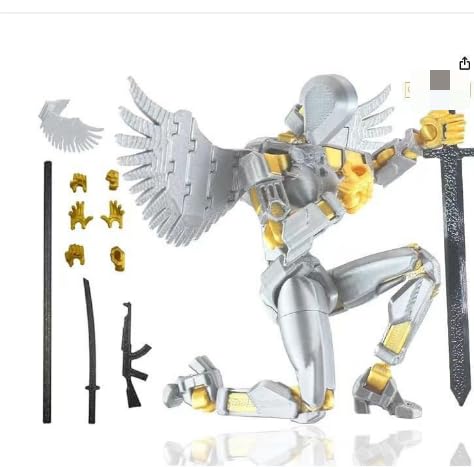 CYZJPRVN T13 Action Figure, 3D-Druck Von Engel Figuren mit Mehreren Gelenken, with 4 Types of Weapons and 3 Types of Hands, Roboter-Actionfigur, Geschenke Desktop-Dekorationen(Silbergelb) von CYZJPRVN