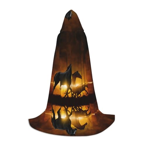 CZDBNLHF Black Horses Red Glowing Clouds Print Halloween Cloak Spooky Costume Accessory For An Unforgettable Halloween von CZDBNLHF