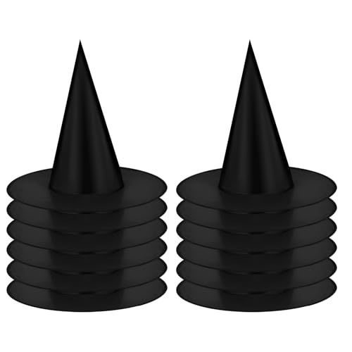 CZMAO Hexenhut 12 Stück Schwarz Hexenhut Halloween Hexenhut Zauberhut für Kinder Party Hüte Kostüm Cosplay Hexen Zubehör für Karneval Cosplay KostüMparty Halloween(15x14 zoll) von CZMAO