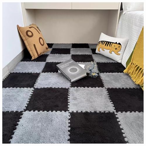 CZQGLYM Plüsch-Schaumstoff-Bodenmatte 10Stück Puzzlematten Spielmatten Krabbelmatten Spielteppich Carpet Tiles Interlocking Plush Fluffy Rug Climbing Puzzle Play Mat (TYP-14,30 * 30 * 0.6CM) von CZQGLYM