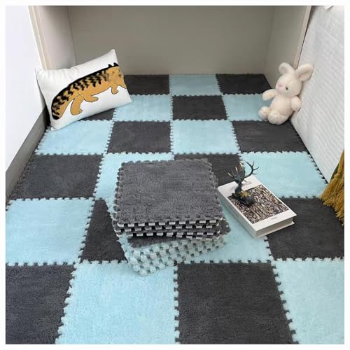 CZQGLYM Plüsch-Schaumstoff-Bodenmatte 10Stück Puzzlematten Spielmatten Krabbelmatten Spielteppich Carpet Tiles Interlocking Plush Fluffy Rug Climbing Puzzle Play Mat (TYP-15,30 * 30 * 0.6CM) von CZQGLYM