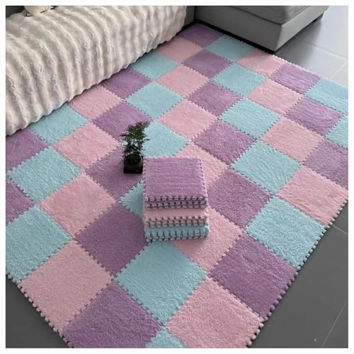 CZQGLYM Plüsch-Schaumstoff-Bodenmatte 10Stück Puzzlematten Spielmatten Krabbelmatten Spielteppich Carpet Tiles Interlocking Plush Fluffy Rug Climbing Puzzle Play Mat (TYP-16,30 * 30 * 0.6CM) von CZQGLYM