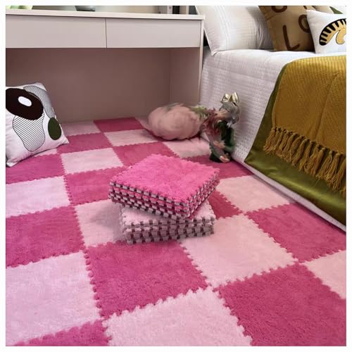 CZQGLYM Plüsch-Schaumstoff-Bodenmatte 10Stück Puzzlematten Spielmatten Krabbelmatten Spielteppich Carpet Tiles Interlocking Plush Fluffy Rug Climbing Puzzle Play Mat (TYP-18,30 * 30 * 0.6CM) von CZQGLYM