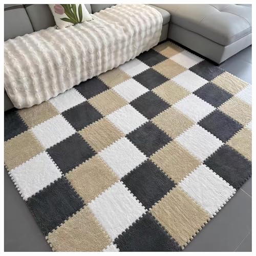 CZQGLYM Plüsch-Schaumstoff-Bodenmatte 10Stück Puzzlematten Spielmatten Krabbelmatten Spielteppich Carpet Tiles Interlocking Plush Fluffy Rug Climbing Puzzle Play Mat (TYP-3,30 * 30 * 1.0CM) von CZQGLYM