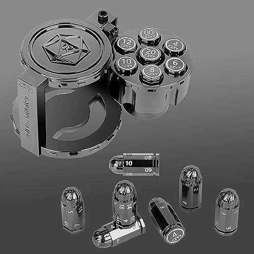 CZYY Polyedrische Würfel-Set aus Metall, mit drehbarem Revolver-Zylinderbehälter, Cyberpunk-Würfel für Warhammer 40 K, D&D, Sci-Fi, Krieg oder Kriminalität, Tischspiele, Schwarz, 7 Stück von CZYY