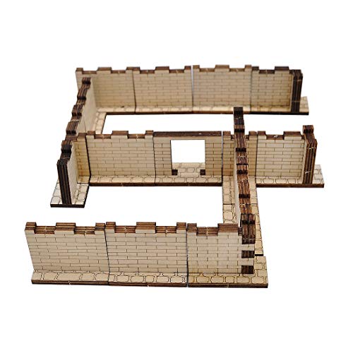 Dungeon Ziegelwände (16 Stück), Holz, lasergeschnitten, 5,1 x 2,5 cm, 3D-Modular-Fliesen, 28 mm Skala, perfekt für D&D, Dungeons & Dragons, Warhammer und andere Tischplatten RPG von CZYY