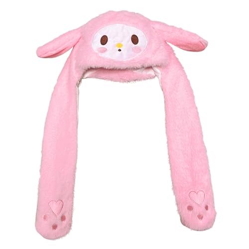 CZZLYJ Kawaii My Melody Ohrbewegliche Hüpfmütze, niedlich, Cartoon, flauschig, weich, warm, Winter-Kopfbedeckung, Anime-Plüschmützen für Damen und Mädchen (Rosa) von CZZLYJ