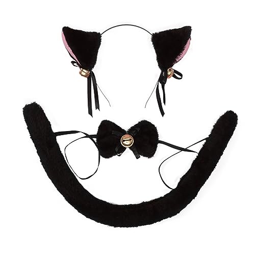 CZolden Katzen Kostüm Set Halloween Cosplay Zubehör Kit Katzenohren Stirnband mit Glocken für Cosplay Party Halloween Party von CZolden