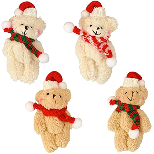 4-teilige Plüschbär Weihnachtsbaumanhänger, Weihnachtspuppen-Ornamente, Realistisches Teddybär-Anhänger Kuscheltier mit Weihnachtsmütze, Weiche Mini-Bärpuppe Spielzeug Niedlicher Rouge Bär für Jungen von CaCaCook