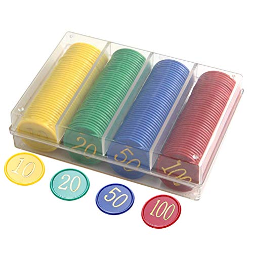 CaCaCook 160-teiliges Pokerchip-Set aus Kunststoff, Zählermarker-Token, Brettspiel-Glücksspielchips, Wert 10 20 50 100, Große Zahlen für Token, Münzen, Brettspiel-Chips (Bunt) von CaCaCook