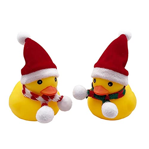 CaCaCook Ente Gummiauto, 12 * 6 * 6 Weihnachtsgelbe Ente mit Mütze, Schal, Spielzeugauto, Ornamente, Auto-Armaturenbrett-Dekorationen, Geschenke von CaCaCook