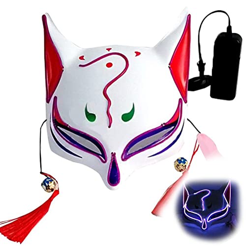 CaCaCook Halloween LED Maske, LED Fuchs Maske Japanische Anime Maske Maskerade Maske Anime Cosplay Karneval Ostern Halloween Weihnachten Party von CaCaCook