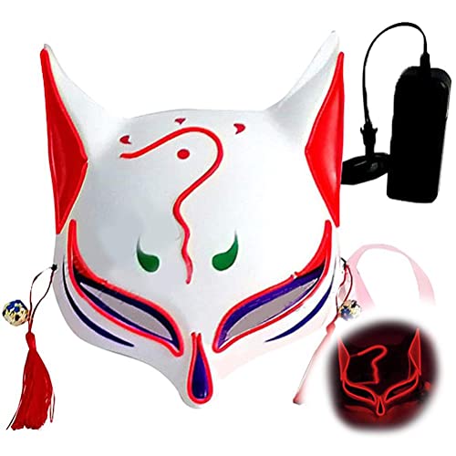 CaCaCook Halloween LED Maske, LED Fuchs Maske Japanische Anime Maske Maskerade Maske Anime Cosplay Karneval Ostern Halloween Weihnachten Party von CaCaCook