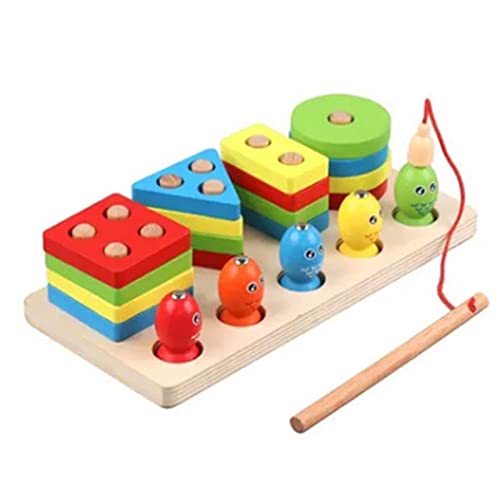 CaCaCook Montessori Spielzeugkiste aus Holz, Formen und Stapeln, bunte Blöcke, Angelpuzzle-Set, verschiedene Formen, verbessert die Koordination, verschiedene Blöcke, Lernspielzeug von CaCaCook