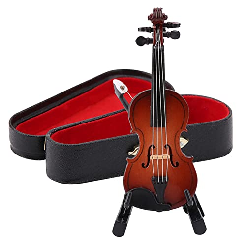 Geige Kleinstes Spielzeug 10 * 5 * 3 Miniatur-Geigenmodell mit Ständerkoffer Puppenhauszubehör Mini-Musikinstrument Dekor von CaCaCook