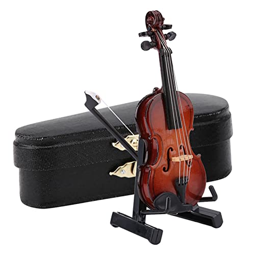 Geige Kleinstes Spielzeug 10 * 5 * 3 Miniatur-Geigenmodell mit Ständerkoffer Puppenhauszubehör Mini-Musikinstrument Dekor von CaCaCook