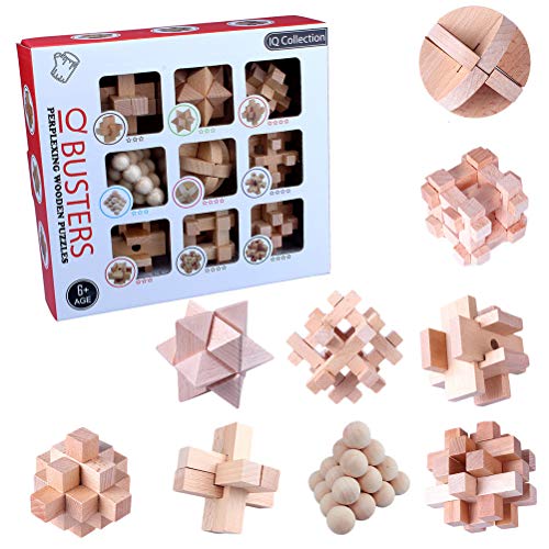 Hölzernes Denksport-Puzzle, 9-teiliges IQ-Testspielzeug, Kongs Ming Lock-Puzzle, Interlock-Challenge-Puzzlespiel, Lernspielzeug, Geschenke für, Teenager, Erwachsene (Wie Gezeigt) von CaCaCook