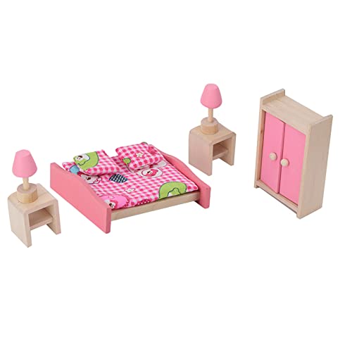 Spielzeugmöbel, Realistische Simulation Mini-Holzmöbel-Set, Lebensechte Simulation Holzmöbel-Set für 1:12 Puppenhaus-Zubehör (Schlafzimmer für Erwachsene) von CaCaCook