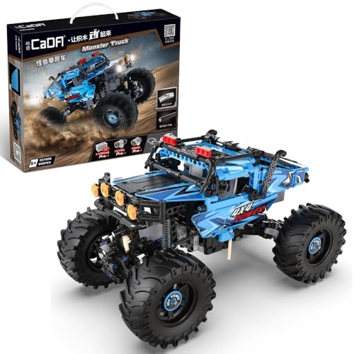 CaDA Monster Truck (ferngesteuert, mit PRO Motoren), hellblau, 699 Teile (kompatibel z.B. mit Lego Technic 42099), C61008W von CaDA