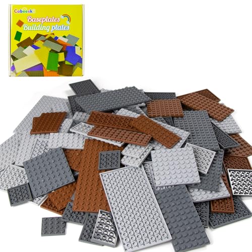 Cabeeskii 130PCS Platten Set Bauplatte in 11 Größen 3 Farben, Classic Bausteine Grundplatte Kompatibel mit Meisten Marken, Building Platte Set (Dunkelgrau, Hellgrau, Braun) von Cabeeskii