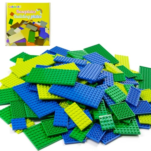 Cabeeskii 130PCS Platten Set Bauplatte in 11 Größen 3 Farben, Classic Bausteine Grundplatte Kompatibel mit Meisten Marken, Building Platte Set (Grün, Hellgrün, Blau) von Cabeeskii