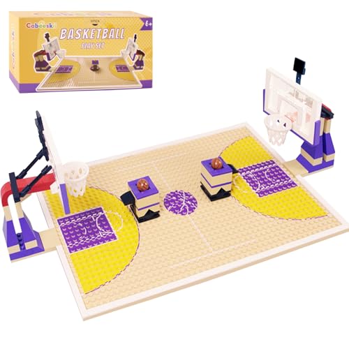 Cabeeskii Basketball-Spielset Bausteine - Basketballplatz mit 2 Basketballständern, Grundplatten und Ball - Kompatibel mit großen Marken, für spannenden Basketballspaß von Cabeeskii