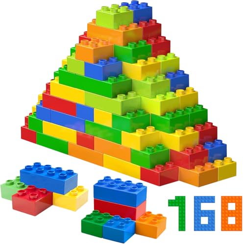 Cabeeskii Große Bausteine, 168 Teile Steine in 6 Farben und 2 Maße, kompatibel mit Duplo und Allen führenden Marke, ideales Spielzeug für Kinder ab 3 Jahre von Cabeeskii