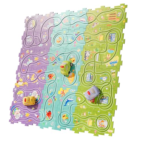 Cabeeskii Puzzle spielzeugauto, 36Pcs Puzzle Racer Car Set, Dreifaches Thema Puzzle-Schienen mit Fahrzeugen Spielzeug für Kinder ab 3 Jahren(Space, Sea, Land) von Cabeeskii