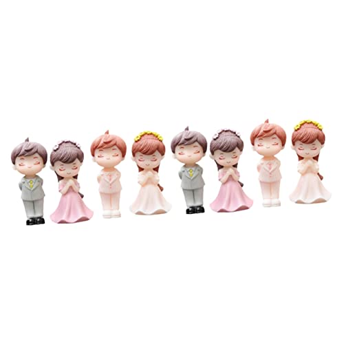 4 Paar Puppenornamente Dekoration Exquisite Hochzeit Puppen Gärten Miniaturen Hochzeitstorte Ornamente Kleine Hochzeit Kunsthandwerk Hochzeitsstatuen Pvc Cabilock von Cabilock