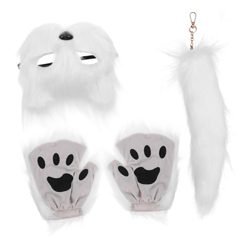 Cabilock 1 Satz Fuchs-masken-set Fursuit-pfoten Maskerade Fuchsmaske Halloween-masken Für Erwachsene Maske Für Cosplay Fuchsschwänze Fuchsmaske Und Pelziger Weiß Stoff von Cabilock