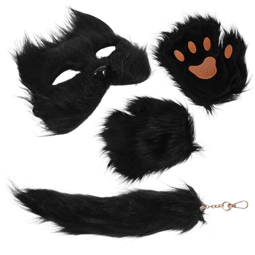 Cabilock 1 Satz Fuchs-masken-set Tier Cosplay Pelziger Maskerade Fuchsmaske Aus Kunstfell Fuchs Halbmaske Fuchsschwänze Wolf Kostüm Cosplay-fuchsmaske Fursuit Stoff Black von Cabilock